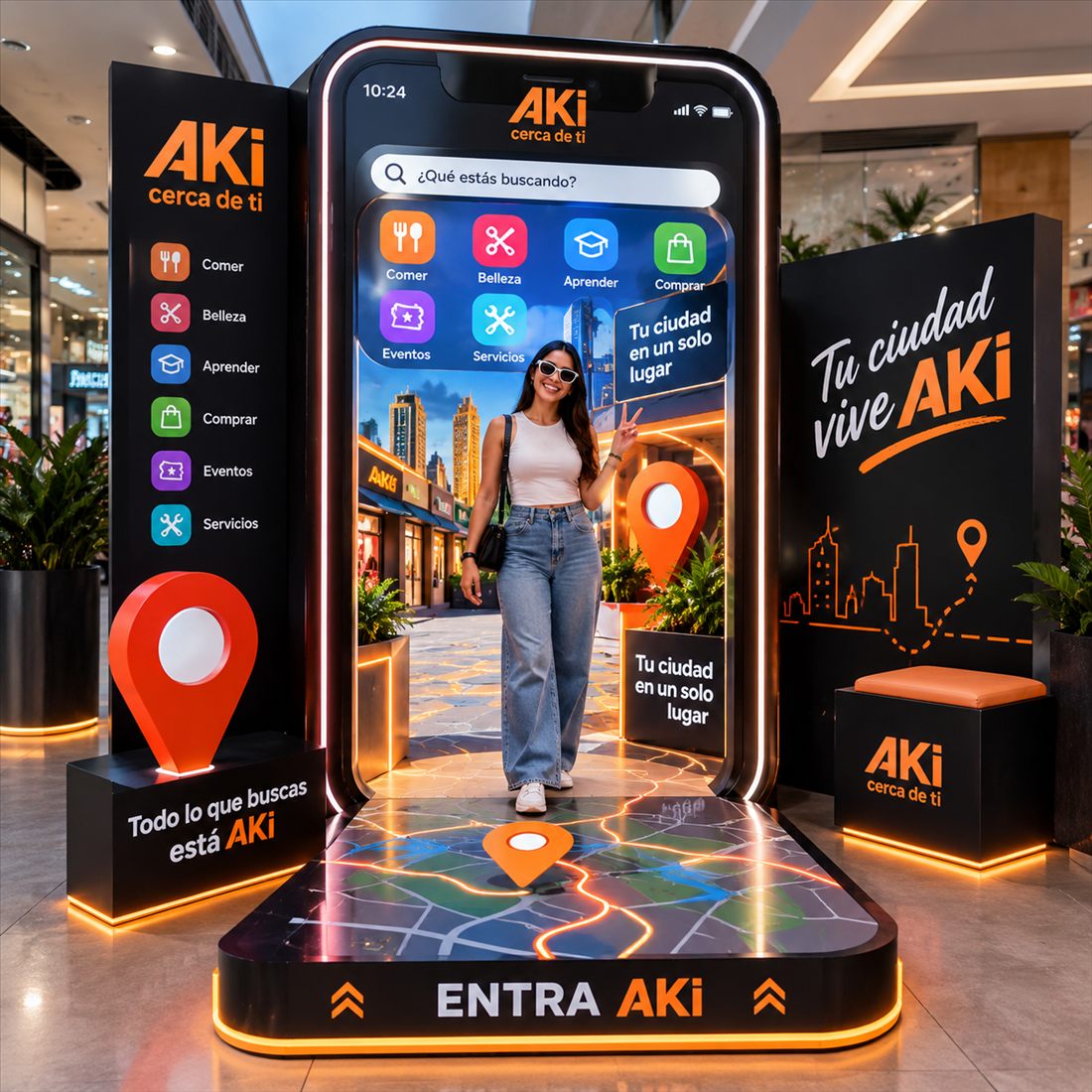 Activación de AKi cerca de ti en un centro comercial